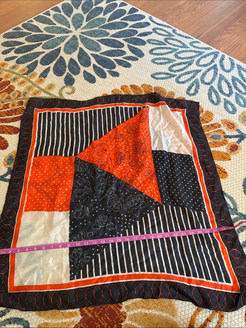 Orange and navy Patchwork Decorative scarf- Unbranded